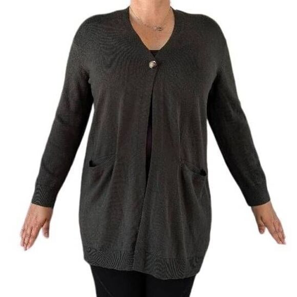 Coldwater Creek Olive Green Long Cardinal One Button Pockets Casual Fit Size M - Picture 2 of 6